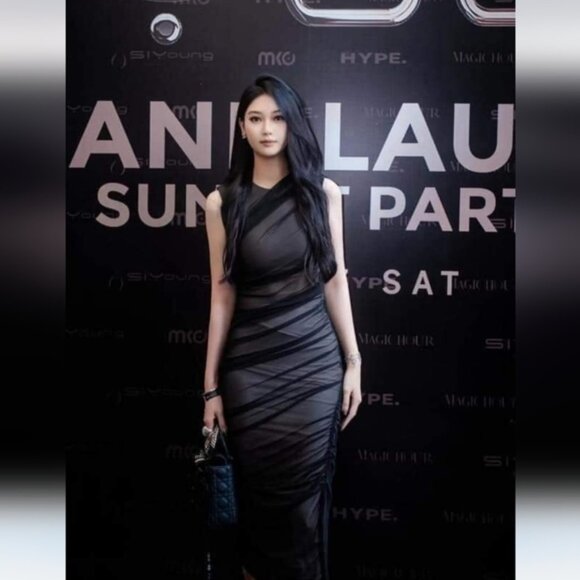 Zara Tulle Mixed Maxi Dress Black Grey Size Medium Blogger Fav - Picture 5 of 13